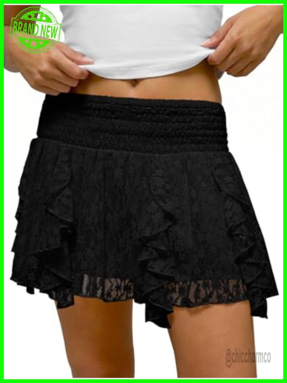 Lace Pleated Mini Skort High Waisted A-Line Mesh Ruffle Going Out Skirt